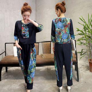Set : Linen Cotton Panel Top + Wide Leg Pants