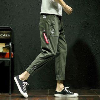 Cropped Lettering Strap Slim-fit Pants