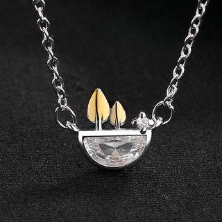 Rhinestone Alloy Pendant Necklace 1 Set - With Chain - Silver - One Size