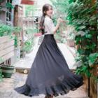 Set: Short-sleeve Blouse + Chiffon Skirt