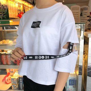 Cutout Lettering Strap Short-sleeve T-shirt
