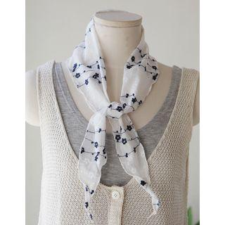 Flower-embroidered Lightweight Scarf White - One Size