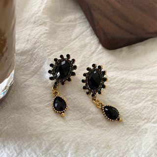 Retro Faux Crystal Drop Earring 1 Pair - Silver Needle - Black - One Size