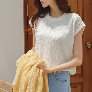 Cap-sleeve Crinkled T-shirt