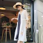 Flower Embroidered Elbow Sleeve Long Chiffon Coat