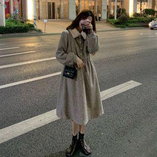 Long-sleeve Plaid Midi Dress Dress - One Size