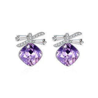 925 Sterling Silve Sparkling Elegant Noble Romantic Sweet Fantasy Light Purple Butterfly Earrings With Austrian Element Crystal Silver - One Size