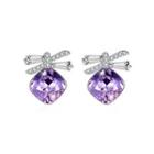 925 Sterling Silve Sparkling Elegant Noble Romantic Sweet Fantasy Light Purple Butterfly Earrings With Austrian Element Crystal Silver - One Size