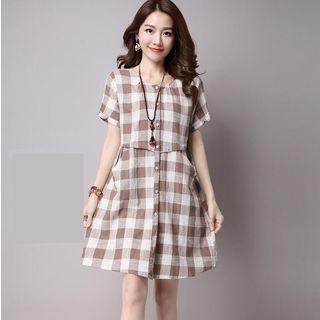 Gingham Short-sleeve Shirtdress