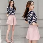 Set: Print Short Sleeve Blouse + Culottes