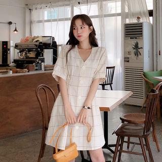 Tie-waist Check Shirtdress Beige - One Size
