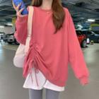 Mock Two-piece Drawstring Oversize Pullover