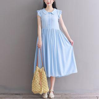 Plain Sleeveless Midi Shirtdress
