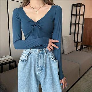 Bow Detail V-neck Long-sleeve T-shirt