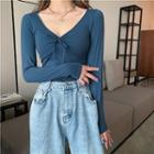 Bow Detail V-neck Long-sleeve T-shirt
