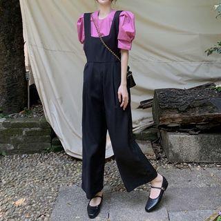 Puff-sleeve Plain Blouse / Jumper Pants