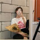 Printed Letter Short-sleeved Top White - One Size