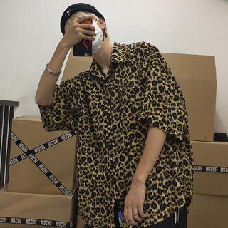 Leopard Print Elbow-sleeve Shirt