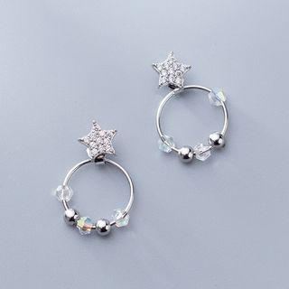 925 Sterling Silver Rhinestone Star Hoop Earring S925silver Earring - One Size
