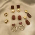 Set Of 5: Stud Earring + Drop Earring Set Of 5 Pairs - Wine Red - One Size