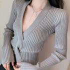 Ribbed Knit Top As Shown In Figure - One Size