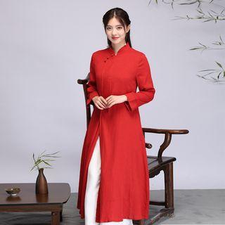Long-sleeve A-line Qipao / Wide-leg Pants