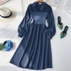 Long-sleeve Two-tone Midi A-line Collared Dress