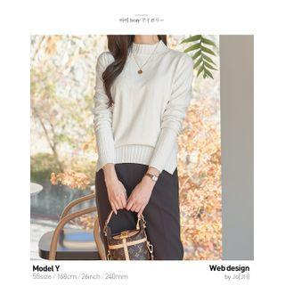 Set Of 2: Mock-neck Slit-side Knit Top