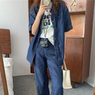Short-sleeve Denim Shirt / Straight-leg Jeans