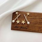 Alloy Star Rhinestone Faux Pearl Cross Earring 1 Pair - Stud Earrings - One Size