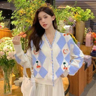 Argyle Embroidered Cardigan