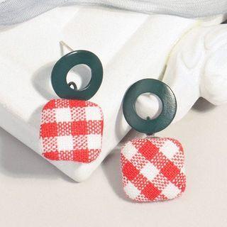 Square Plaid Fabric Dangle Earring 1 Pair - Black & Red - One Size