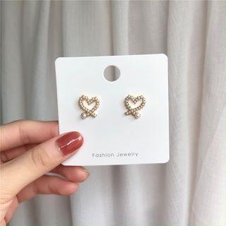 Faux Pearl Heart Stud Earring 1 Pair - 925 Silver - One Size