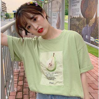 Ripped Fruit Print Elbow-sleeve T-shirt