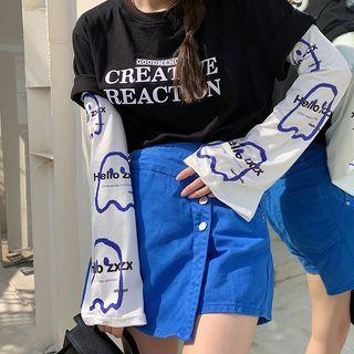 Lettering Print Sun Protection Arm Sleeves White - One Size