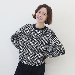 Drop-shoulder Houndstooth Sweatshirt Black - One Size