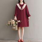 Long-sleeve Frill-trim Chiffon Dress