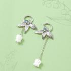 Flower Drop Earring 1 Pair - Stud Earrings - White Flower & Leaves - Silver - One Size