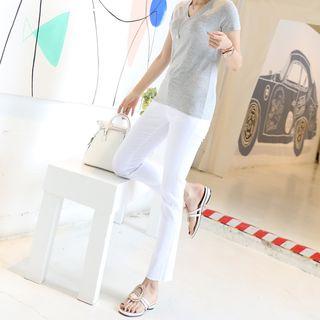 Fray-hem Slim-fit Cotton Pants