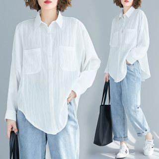 Plain Long-sleeve Shirt White - F