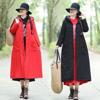 Frog-button Hooded Padded Coat