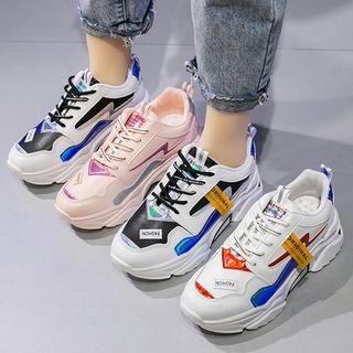 Lettering Strap Paneled Platform Sneakers