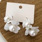 Faux Pearl Flower Open Hoop Earring 1 Pair - White - One Size