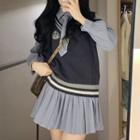 Set: Mini A-line Shirtdress + Logo Patch Sweater Vest + Tie