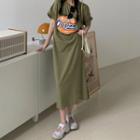 Short-sleeve Printed T-shirt Dress Pea Green - One Size