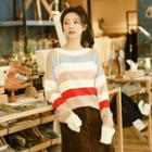 Striped Round Neck Sweater As Shown In Figure - One Size