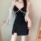 Lace Trim Camisole Top / A-line Skirt / Lace Jacket / Set