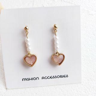 Heart Resin Faux Pearl Dangle Earring