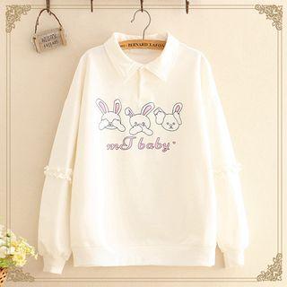 Rabbit Print Polo Neck Sweatshirt