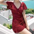 Drawstring Short-sleeve Swimdress